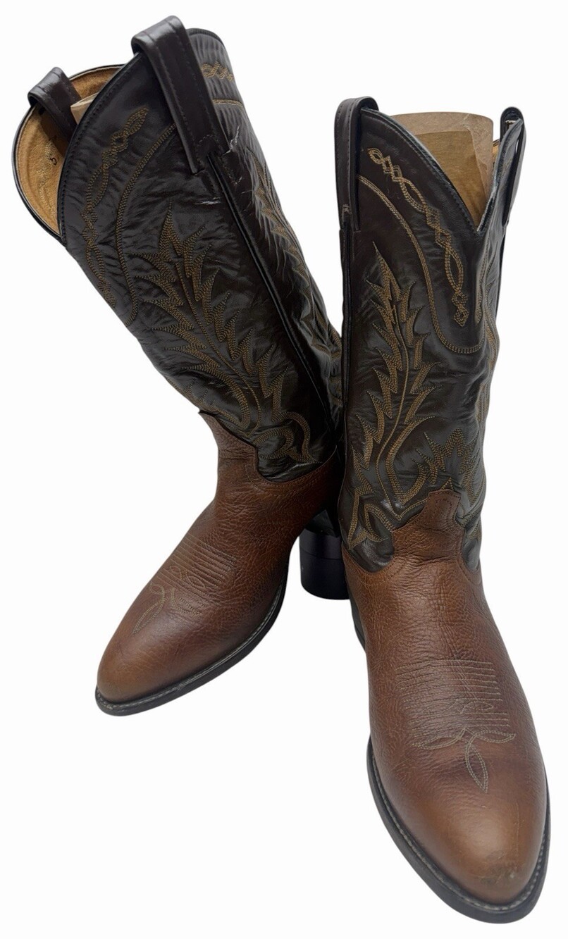 Tony Lama Men’s 10.5B Brown Leather Western Cowboy Boots Embroidered El Paso TX